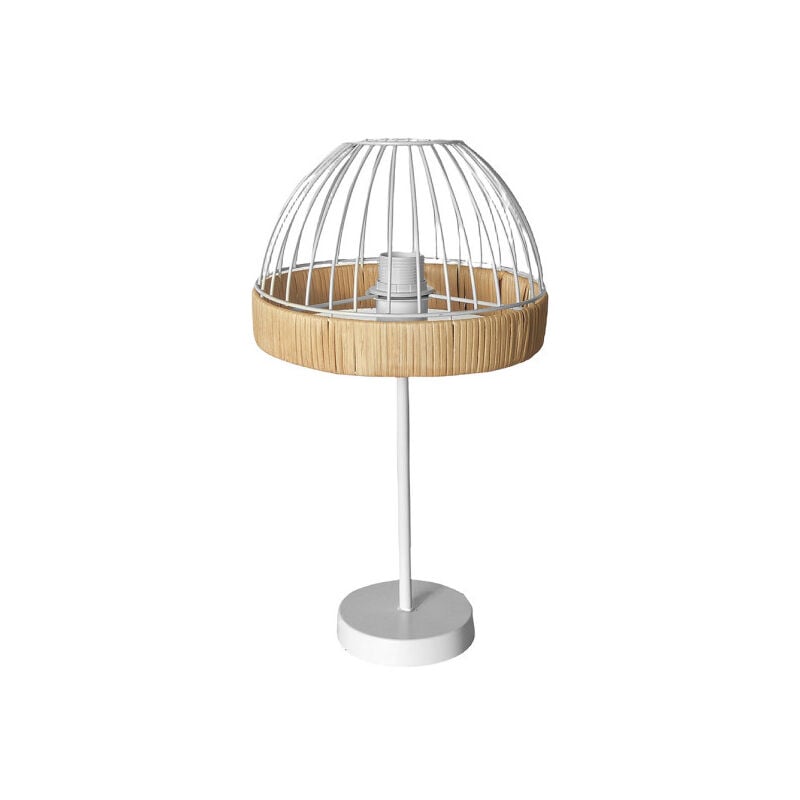foto del prodotto fabrilamp lampada da tavolo gaston 1xe27 bianco naturale 46x25x25cm c metallo e rattan