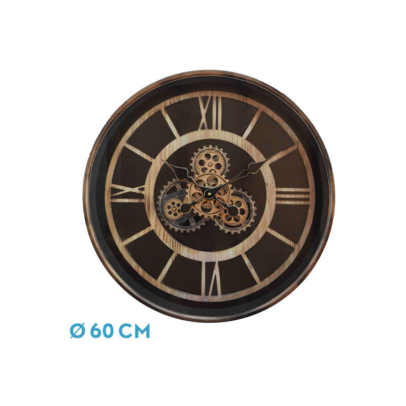 foto del prodotto fabrilamp orologio da parete de durcal marrone faggio oro 60x60x8 cm ingranaggi con movimento