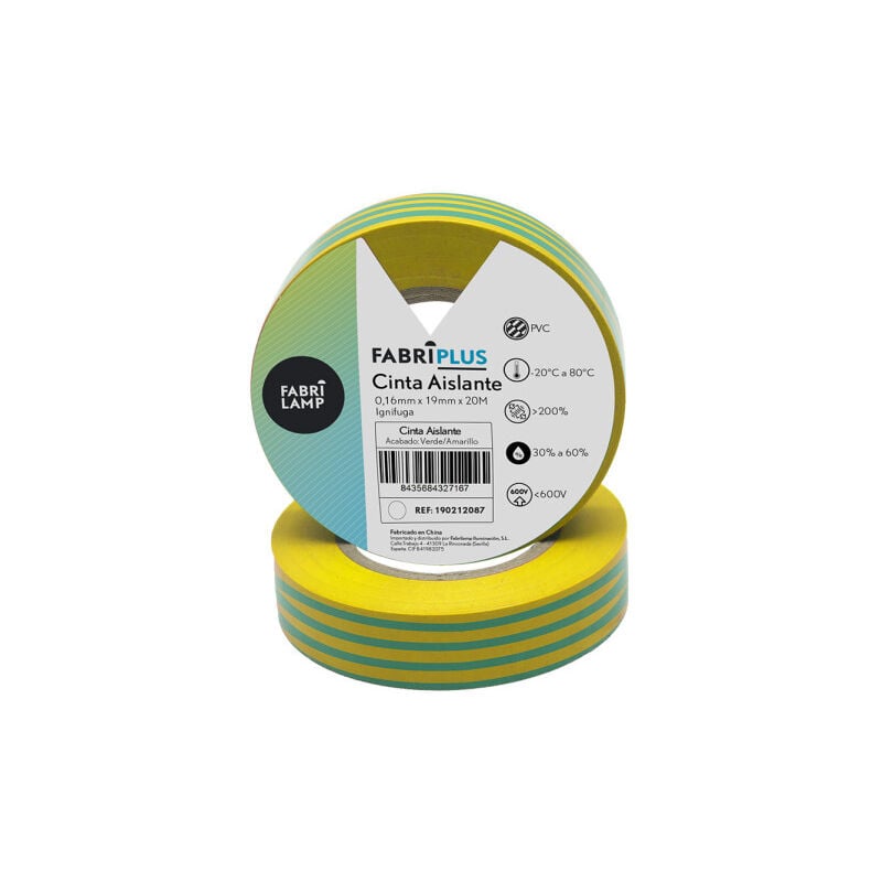 foto del prodotto fabrilamp rotolo di nastro elettrico in pvc verde giallo 19mmx20m per elettricista flessibile e durevole