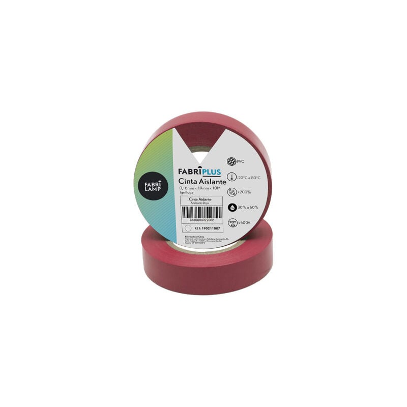 foto del prodotto fabrilamp rotolo di nastro isolante in pvc rosso 19mmx10m per elettricista flessibile e durevole