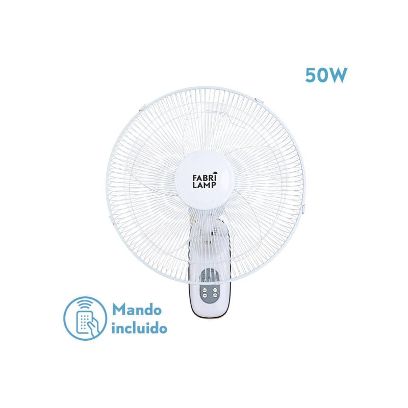 foto del prodotto fabrilamp ventilatore da parete cuta white 3vel. 50w c oscillante 5 pale transp. timer 53x43x30 cm