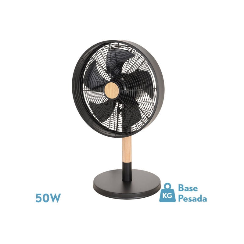 foto del prodotto fabrilamp - ventilatore da tavolo falcon nero/faggio 3vel.45w 5 pale oscillanti e rotanti 59x35x28cm