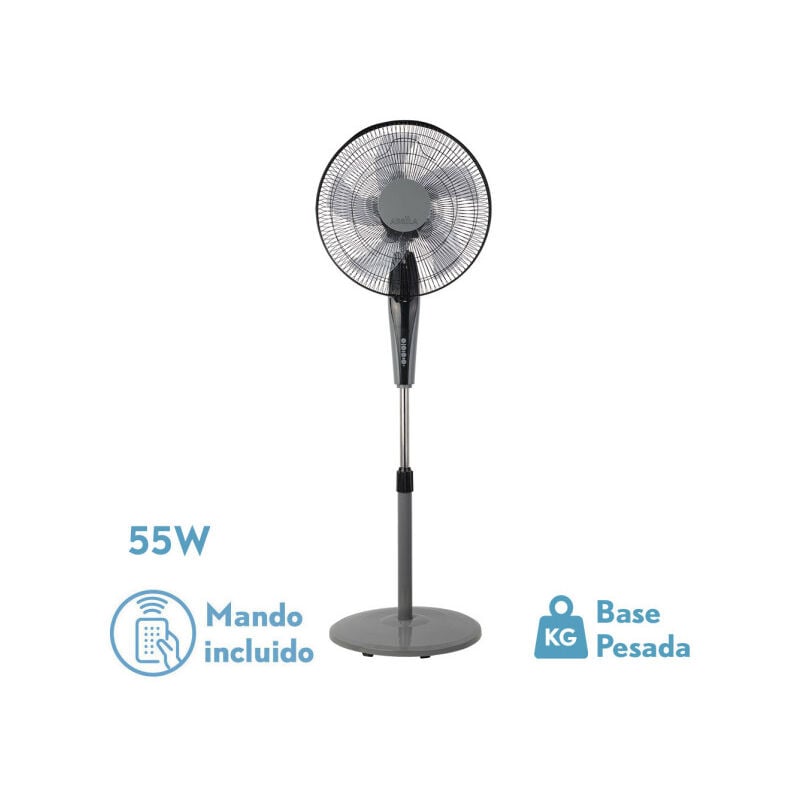 foto del prodotto fabrilamp ventilatore de ventilatore da pavimento borlon nero grigio 3 velocit 55w 5x2passi regolabile telecomando timer regx43x40 cm