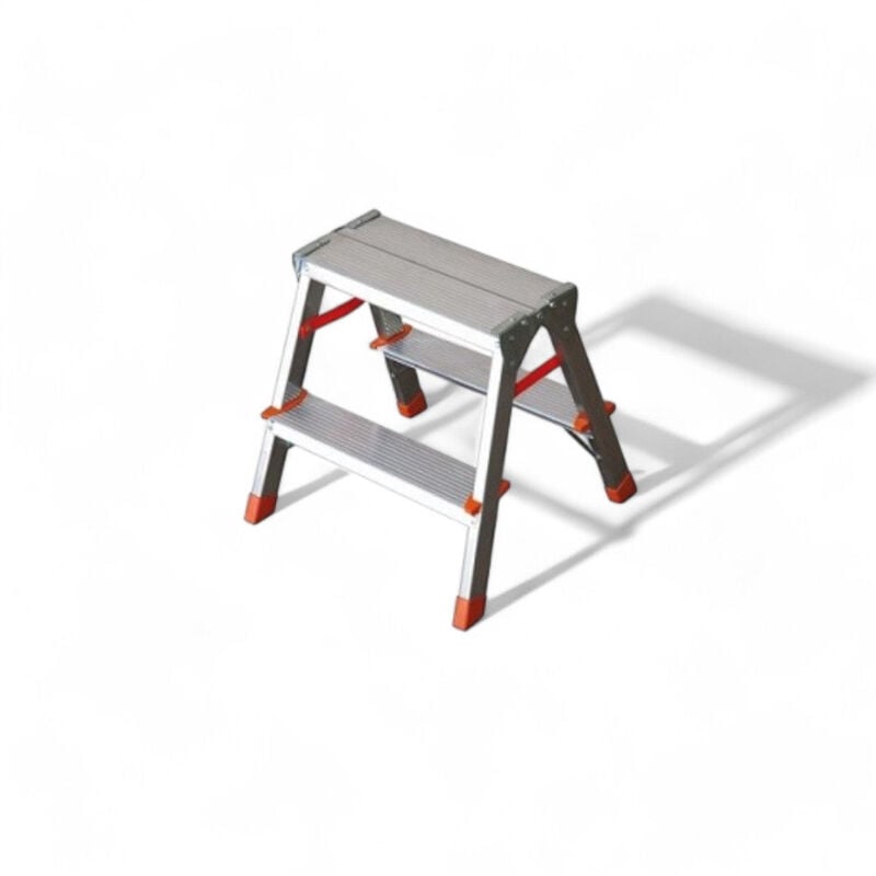 foto del prodotto facal scala doppia salita in alluminio robusti e sicuri carico massimo 150 kg conforme sicurezza larghezza gradino 3 gradini 46x16.5xh62