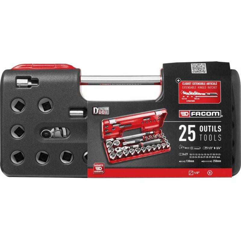 foto del prodotto facom - kit di chiavi a bussola metrico 1 2 12.5 mm 25 parti sxl.dbox3pb