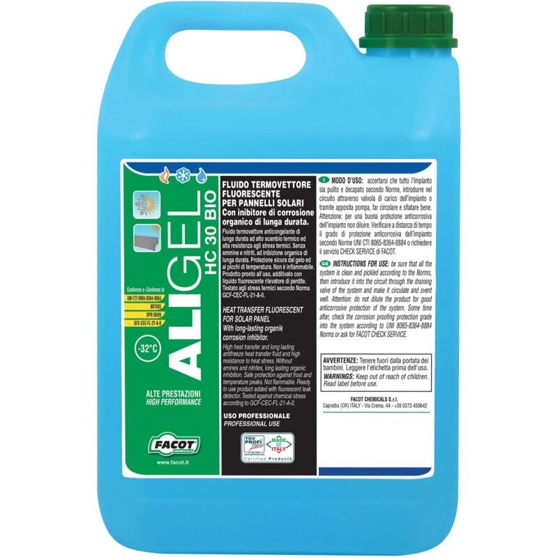 foto del prodotto facot chemicals facot aligel hc30 bio tanica da 5 kg di fluido anticongelante per pannello solare articolo alihc30k005