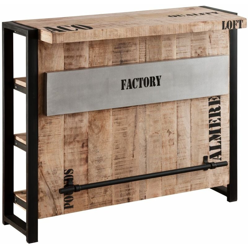 foto del prodotto factory 140 mobile cantinetta in legno di mango e ferro stampato 120x45x100