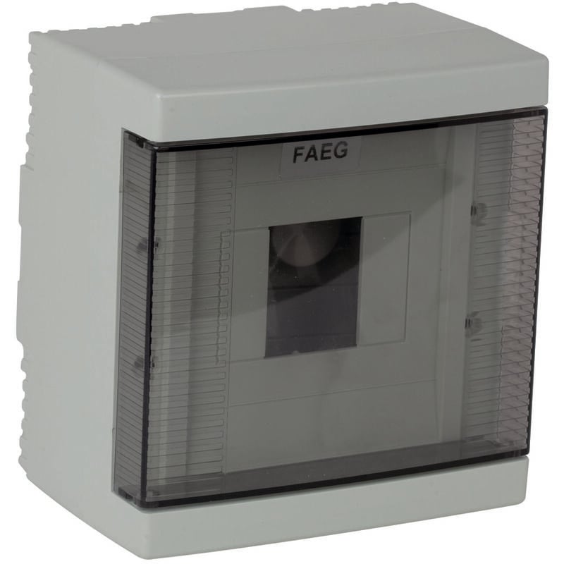 foto del prodotto faeg centralino da parete 4 moduli grigio ral 7035 con porta trasparente fum 140 x 180 x 100 ip40 fg14404