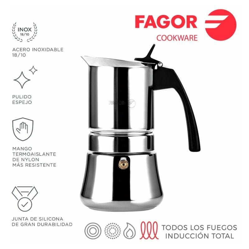 foto del prodotto fagor caffettiera etnica 10 tazze in acciaio inossidabile 18 10