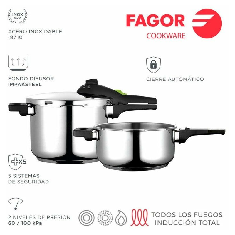 foto del prodotto fagor pentola super rapid rapid 4 6l acciaio inox 18 10 4l 22x12cm 6l 22x17cm
