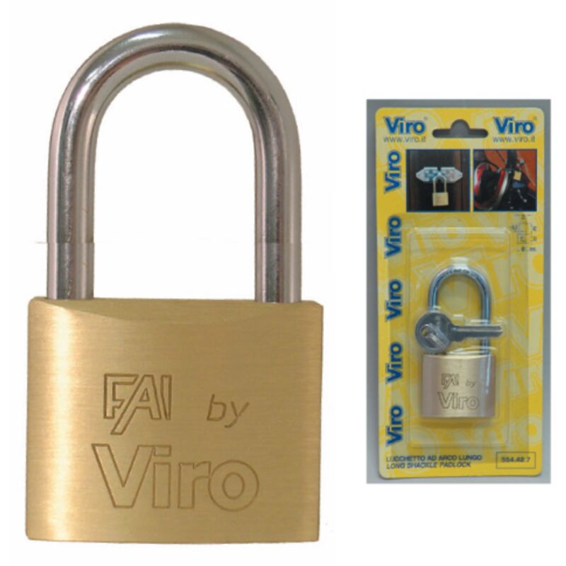 foto del prodotto fai art 554.42.7 lucchetto rettangolare base 40 mm con arco lungo viro