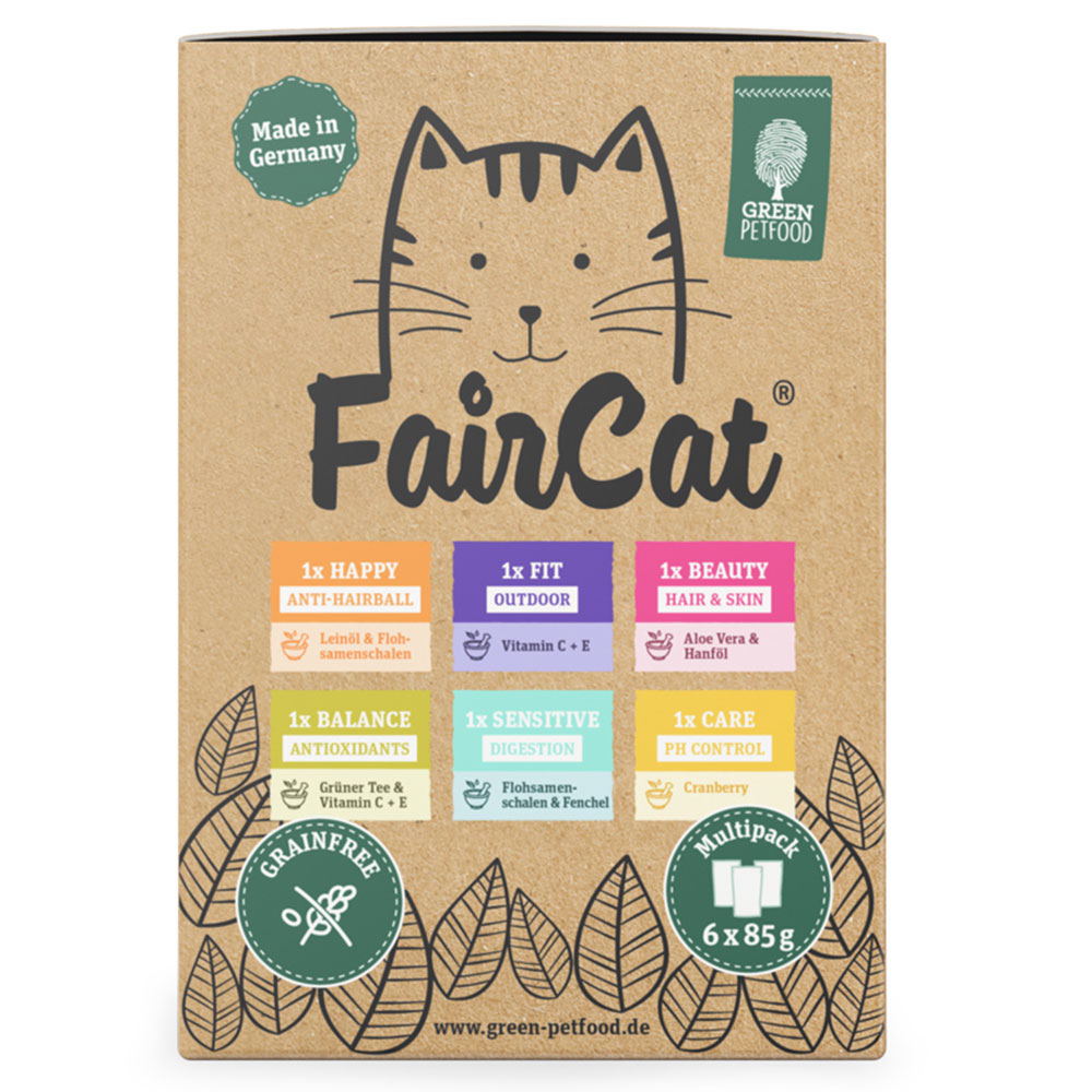 foto del prodotto faircat green petfood pacco misto 6 x 85 g mix 6 gusti 