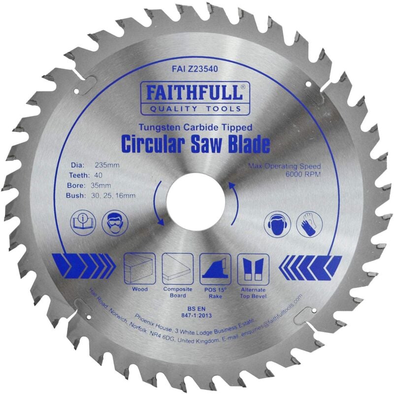 foto del prodotto faithfull faiz23540 lama per sega circolare tct, 235 x 35 mm, foro 40 denti