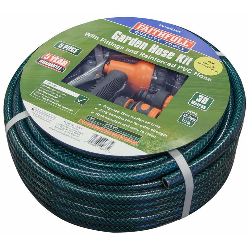 foto del prodotto faithfull set comprensivo di tubo dell acqua da 30 metri, pistola erogatrice e raccordi