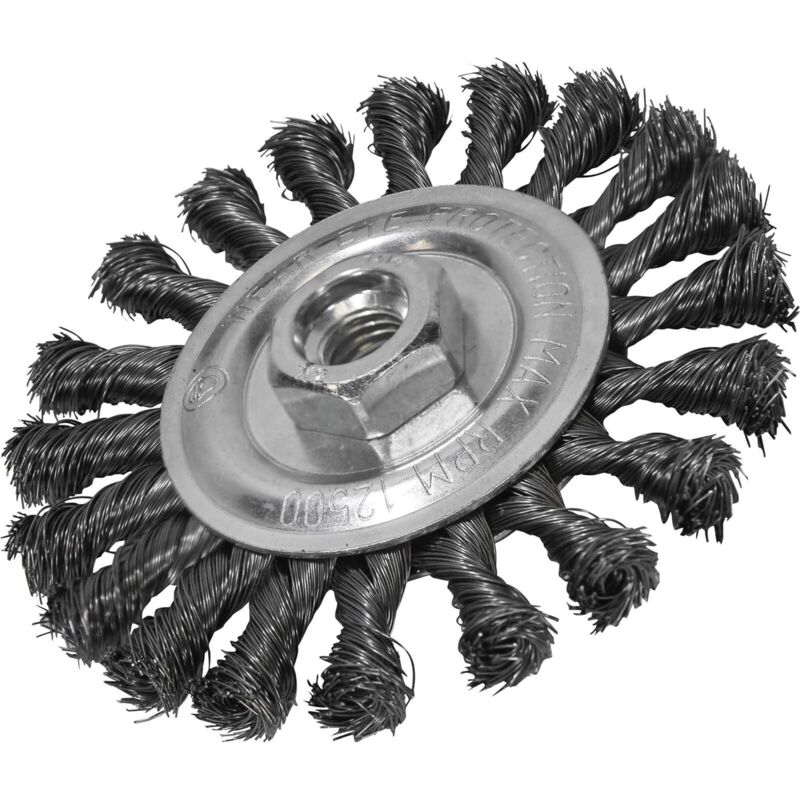foto del prodotto faithfull wbct115 spazzola a disco a mazzetti ritorti per smerigliatrice, esterno 11,5 cm, interno 1,2 cm, fili 0,35 mm, filettatura m14