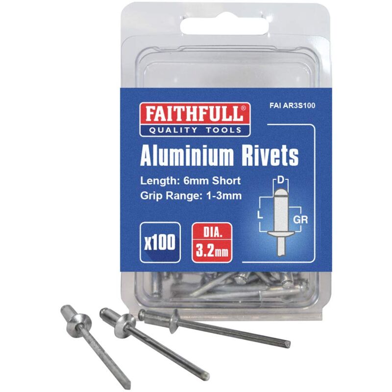 foto del prodotto falar3s100 set di 100 rivetti corti in alluminio, 3 mm faithfull