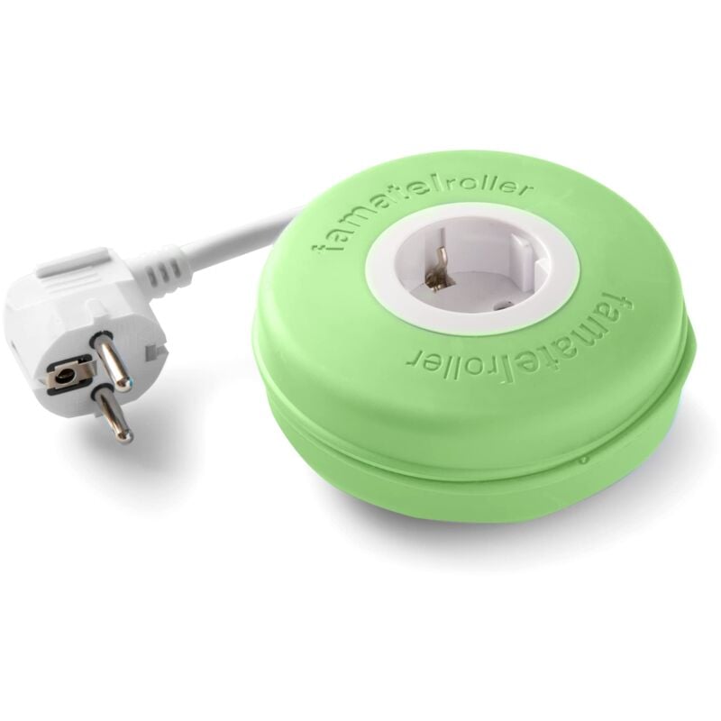 foto del prodotto famatel roller arrotolabile con 1 presa 2 metri con materiale siliconico protezione per bambini con elevata flessibilit e resistenza verde