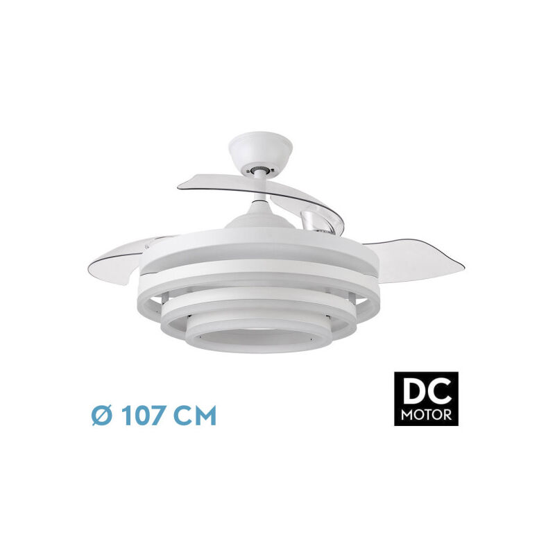 foto del prodotto fan 72w dc kaiwhite 3 blades transp. 6 vel. 3 colours 43 58x50 107 quake, memory temp. 6120lm fabrilamp