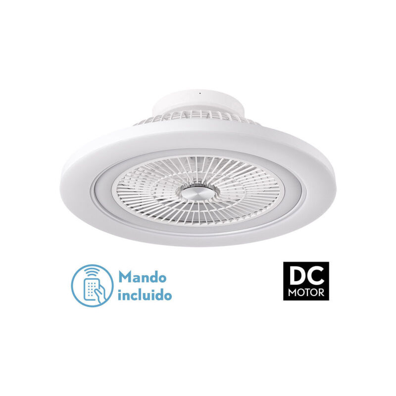 foto del prodotto fan 72w dc mato blanco 5aspas transp. 22x58x58cm 6 vel. 3 colores c remoto,memoria,temporiz y reg.intensidad 6120lm fabrilamp