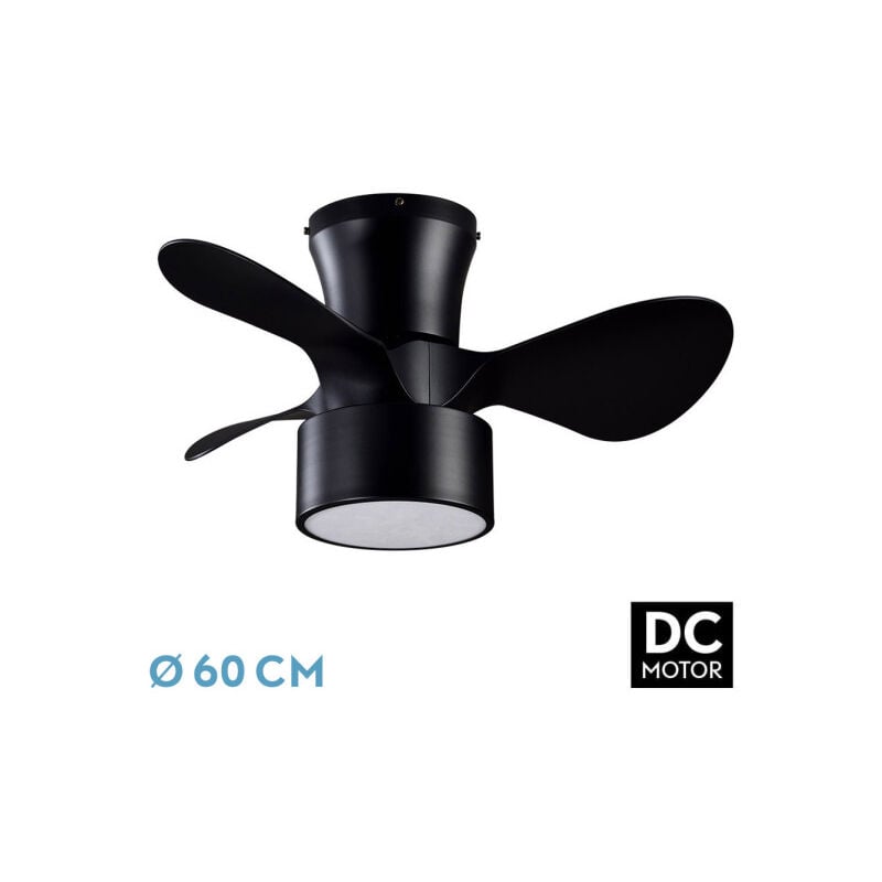 foto del prodotto fan dc 24w kos black 3 blades 60d 6 vel. 2390lm 3000 4500 6000k w remote, memory timer fabrilamp