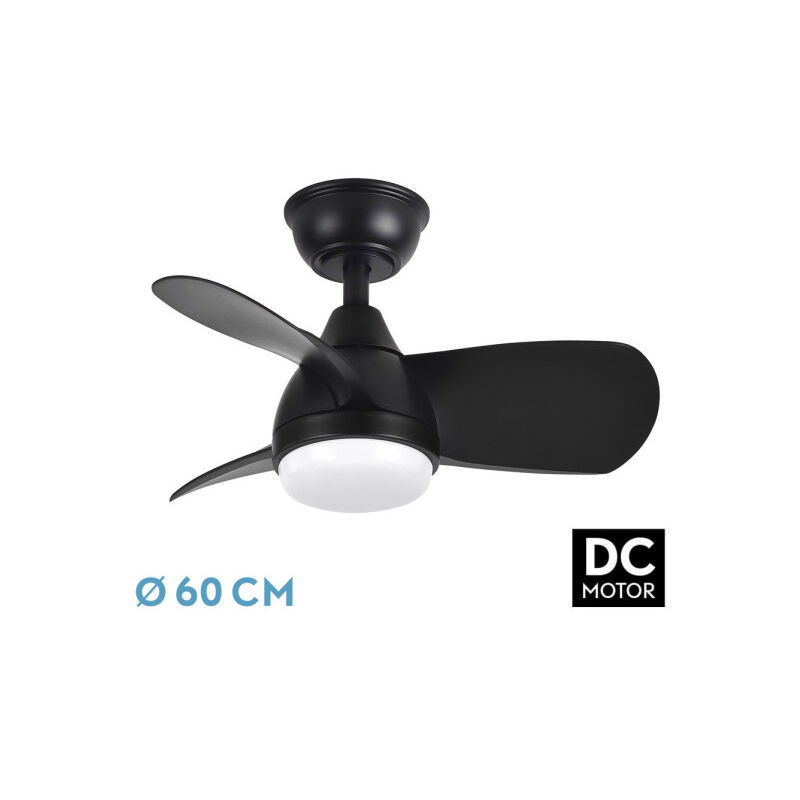 foto del prodotto fan dc 24w pirdo black 3 blades 60d 2400lm 6 speeds 3000 4500 6000k quake, memory timer fabrilamp