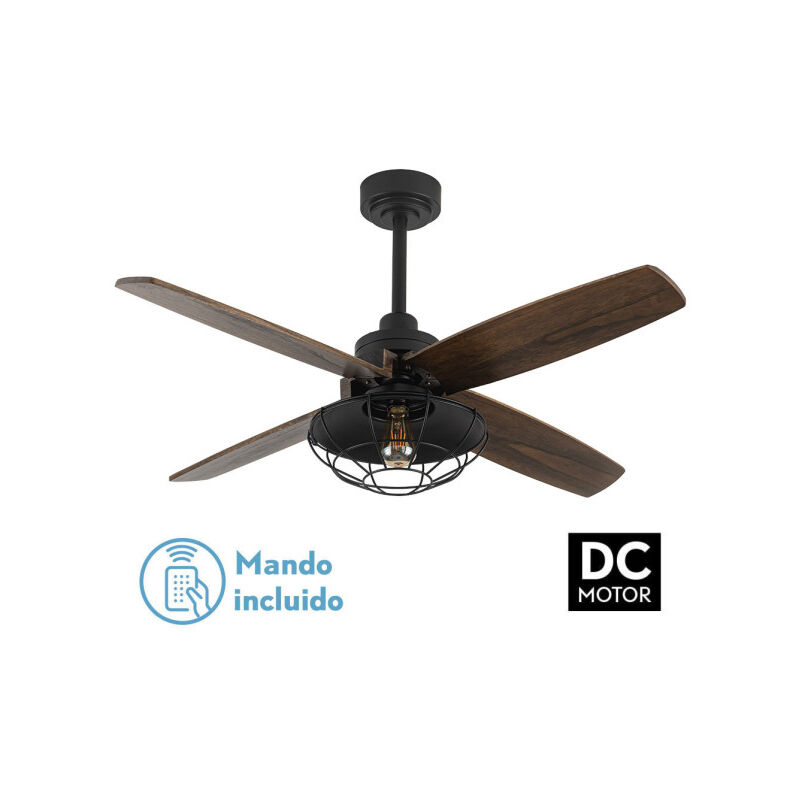 foto del prodotto fan dc aquilo black 1xe27 4asp oak 6veloc c remote and timer 44,5 57x119,4x119,4 cm fabrilamp