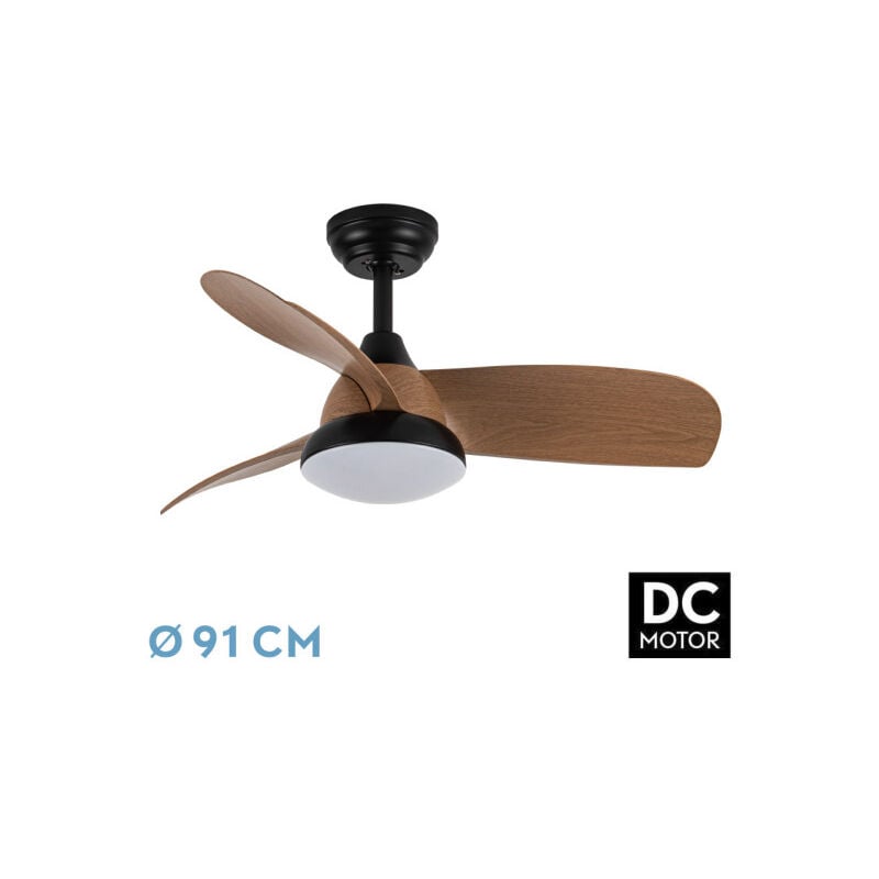 foto del prodotto fan dc atomo 24w black 3aspas dark wood 91d 2640lm 3000k,4000k,6000k remote memory timer fabrilamp