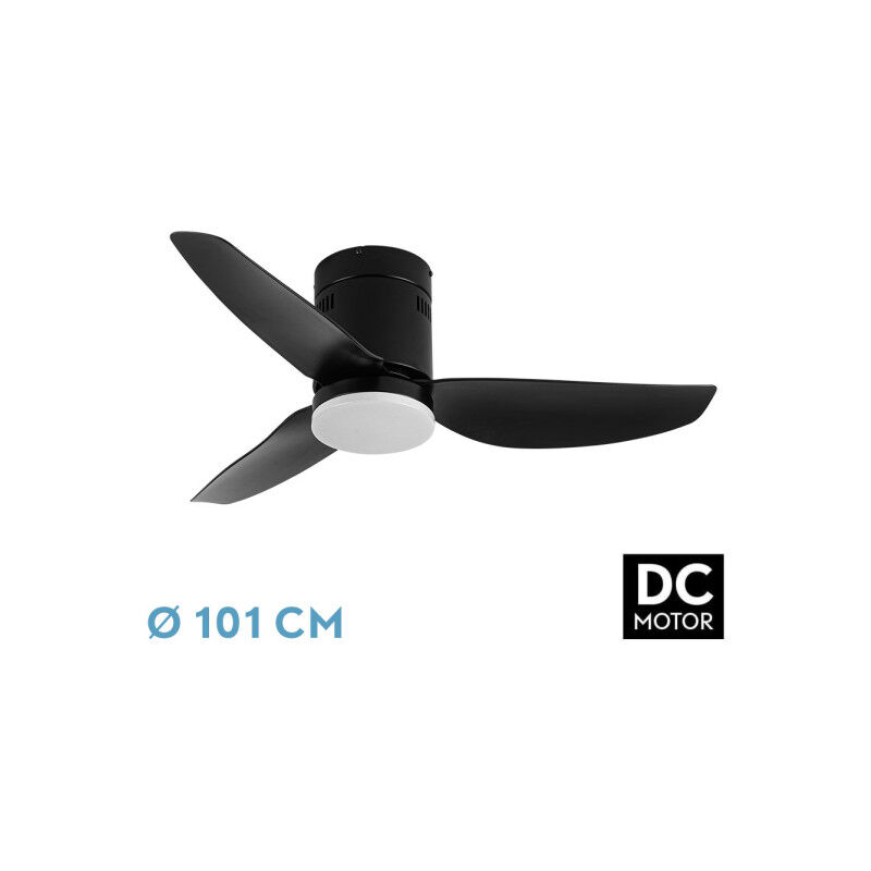 foto del prodotto fan dc borax fan with threeblades in black with light with 6 adjustable speeds 3 temperatures oflight selectable remote control included