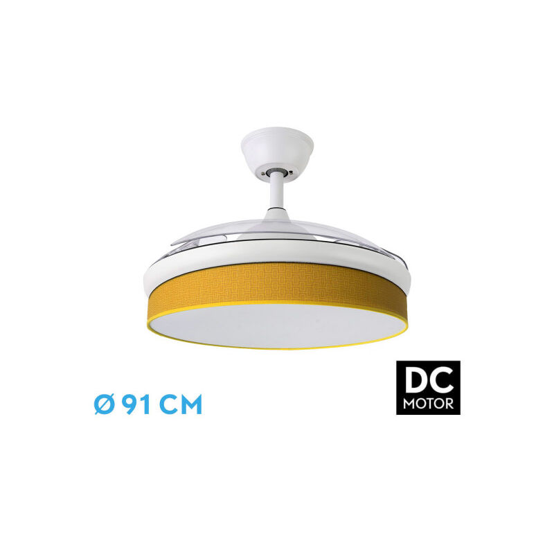 foto del prodotto fan dc fashion fan white con three abs folding blades e yellow diffuser 6 velocit regolabili 3 temperature 3 luci con timer e telecomando inclusi