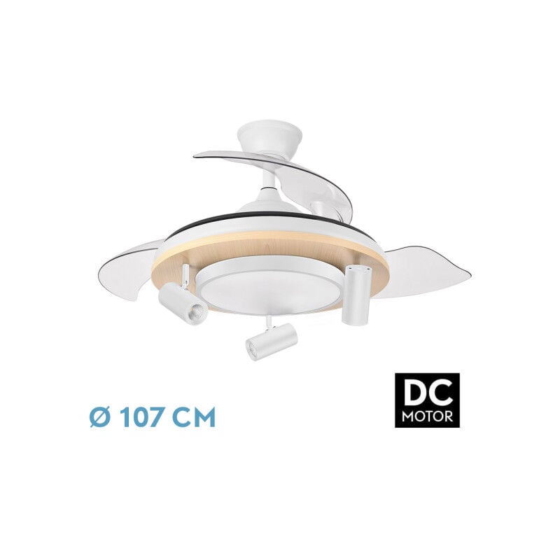 foto del prodotto fan dc gladiator 59w white beech 3asp.107d 6980lm 3000 4500 6500k remote memory timer fabrilamp