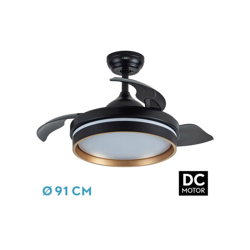 foto del prodotto fan dc nalon 48w nero oro 3steps 91d 4800lm 6vel 3000k,4500k,6000k remote memory timer fabrilamp