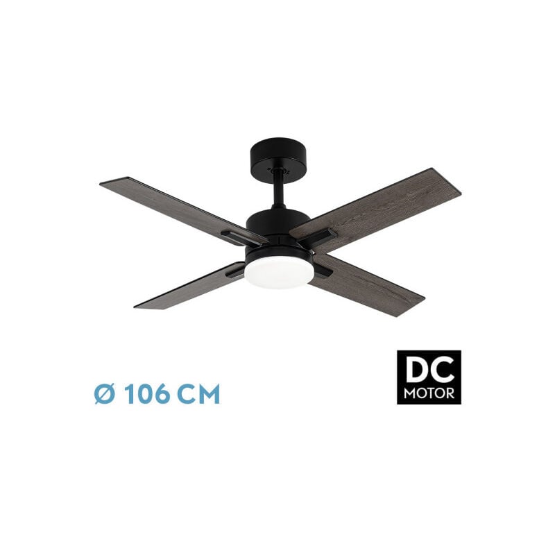 foto del prodotto fan dc talco fan black con quattro pale reversibili in colore nero grigio 3 temperature delight selezionabile con memoria de colour telecomando