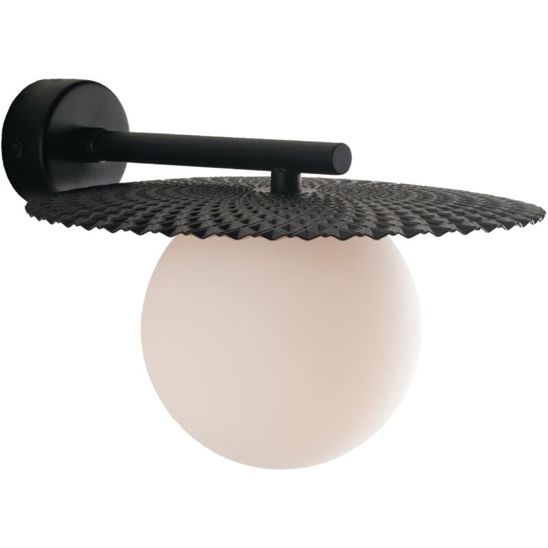 foto del prodotto fan europe applique chaplin in metallo nero con diffusore in vetro bianco 