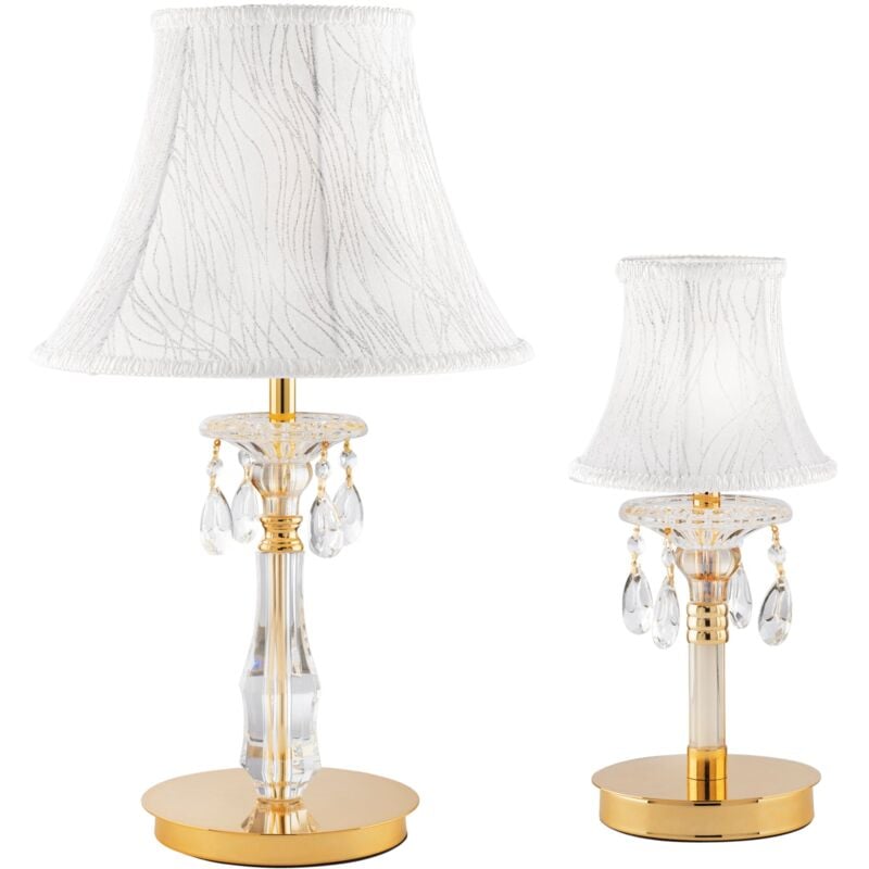 foto del prodotto fan europe lampada da tavolo monet in vetro e cristallo oro e paralume in tessuto 38 cm. 