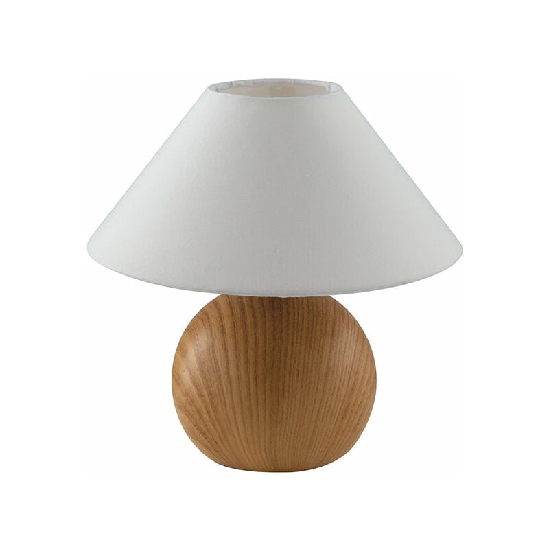 foto del prodotto fan europe - lampada da tavolo pino in ceramica effetto legno chiaro e paralume in tessuto'