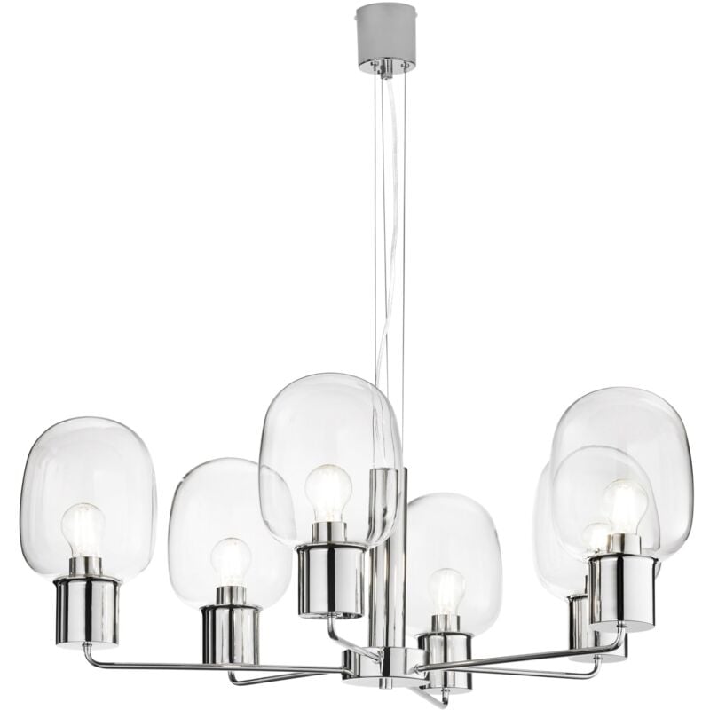 foto del prodotto fan europe lampadario a sospensione fellini in metallo cromato con sei diffusori in vetro 