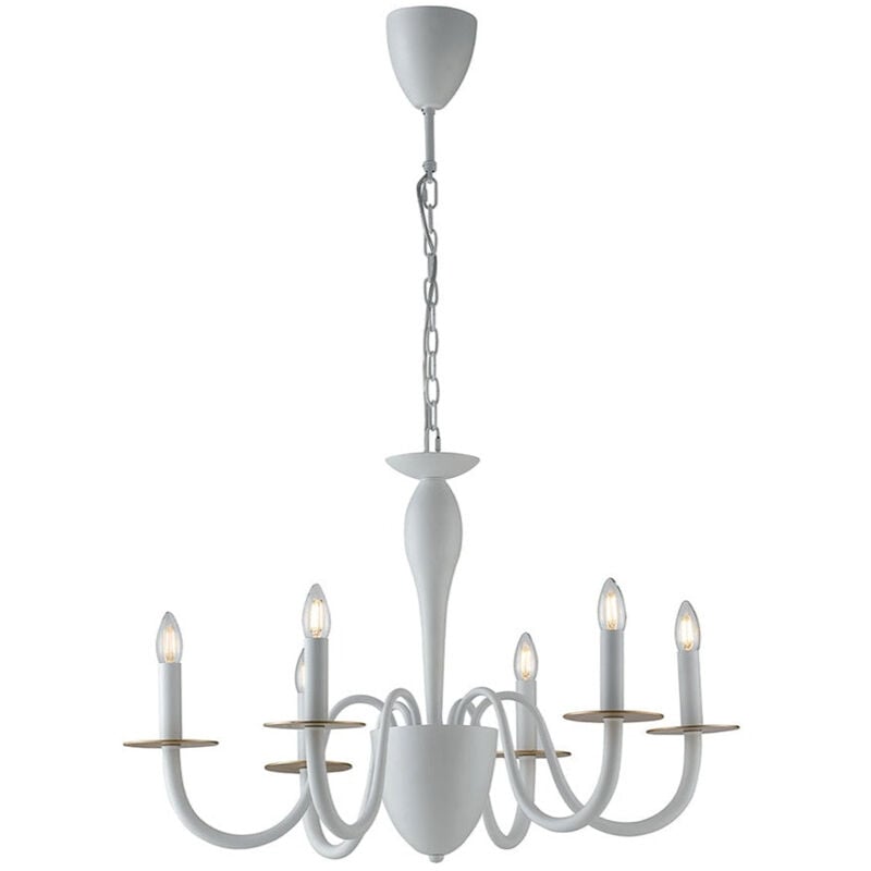 foto del prodotto fan europe lampadario armstrong in metallo bianco a sei luci con dettagli in oro 