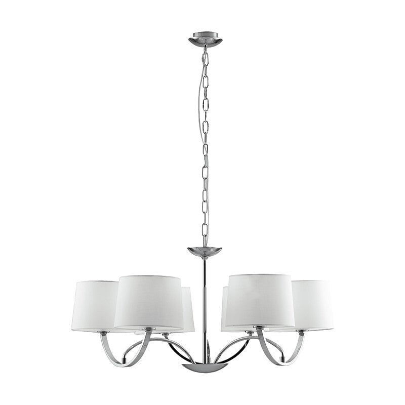 foto del prodotto fan europe lampadario astoria in metallo cromato con sei paralumi in tessuto 