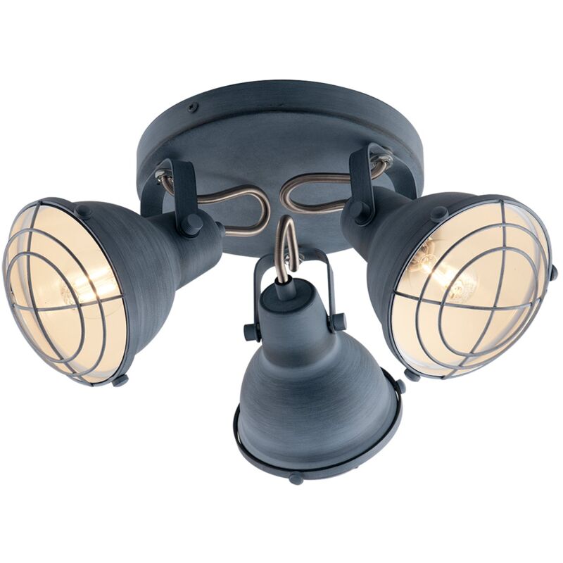 foto del prodotto fan europe plafoniera cuba in metallo grigio stile industrial con tre diffusori 