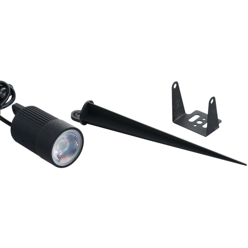 foto del prodotto fan europe proiettore target nero con picchetto incluso 8 w 340 lumen 4000k luce naturale rgb ip67 ermetico e resistente all acqua fino ad un