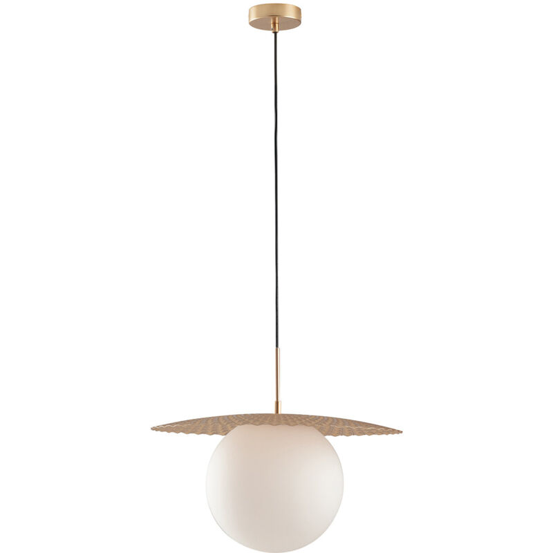 foto del prodotto fan europe sospensione chaplin in metallo oro con diffusore in vetro bianco 45 cm. 