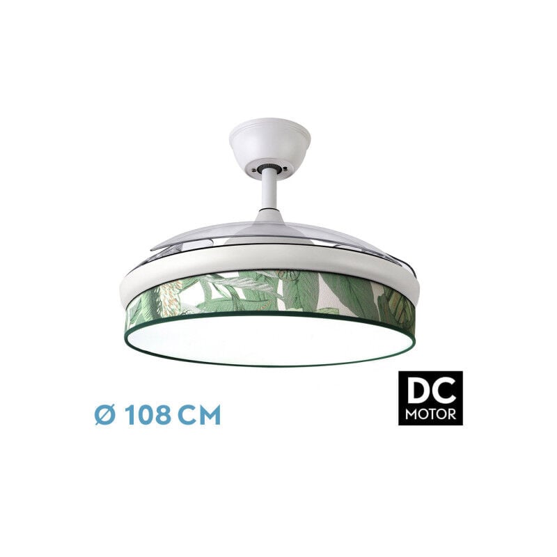 foto del prodotto fan fan dc fashion white con three abs folding blades e diffusore de green leaf 6 velocit regolabili 3 temperature de light timer e telecomando