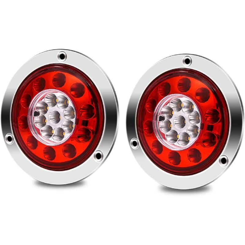 foto del prodotto fanale posteriore per camion, rotondo 19 led rimorchio freno stop frecce fanali posteriori 2 pezzi impermeabile bicolore luce posteriore indicatore