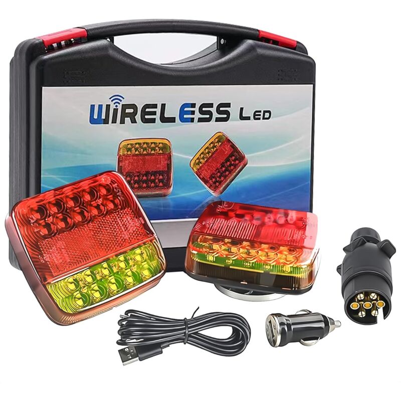 foto del prodotto fanale posteriore per rimorchio a led wireless wi fi, confezione da 2, kit di luci posteriori a led con base magnetica, luci posteriori per auto,