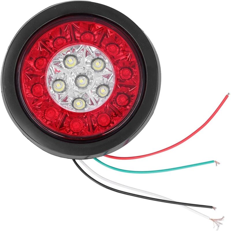 foto del prodotto fanali posteriori da 12 24 v, 16 led, fanali posteriori rotondi, luce rossa e bianca, gruppo fanale posteriore luminoso per camion, rimorchi, camper