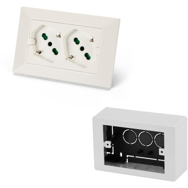 foto del prodotto fanton 42100s kit multipresa universale da incasso opera pla doppia presa bipasso schuko 2p t 16a precablata per scatola a 3 moduli scatola da
