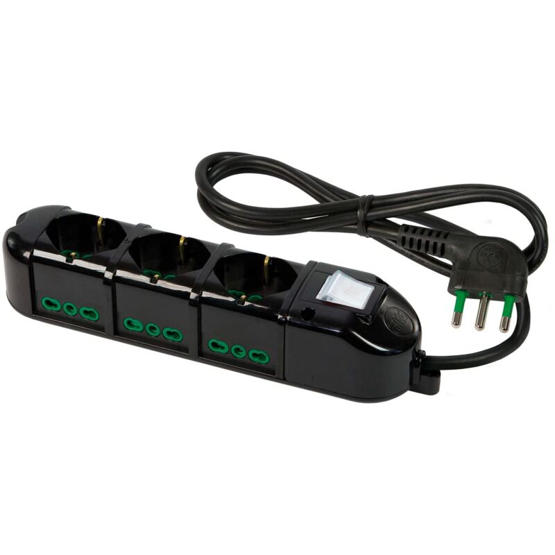 foto del prodotto fanton 48123 b multipresa elettrica 9 posti con 3 prese universali e 6 prese bivalenti italiane laterali ciabatta spina grande 16a colore nero
