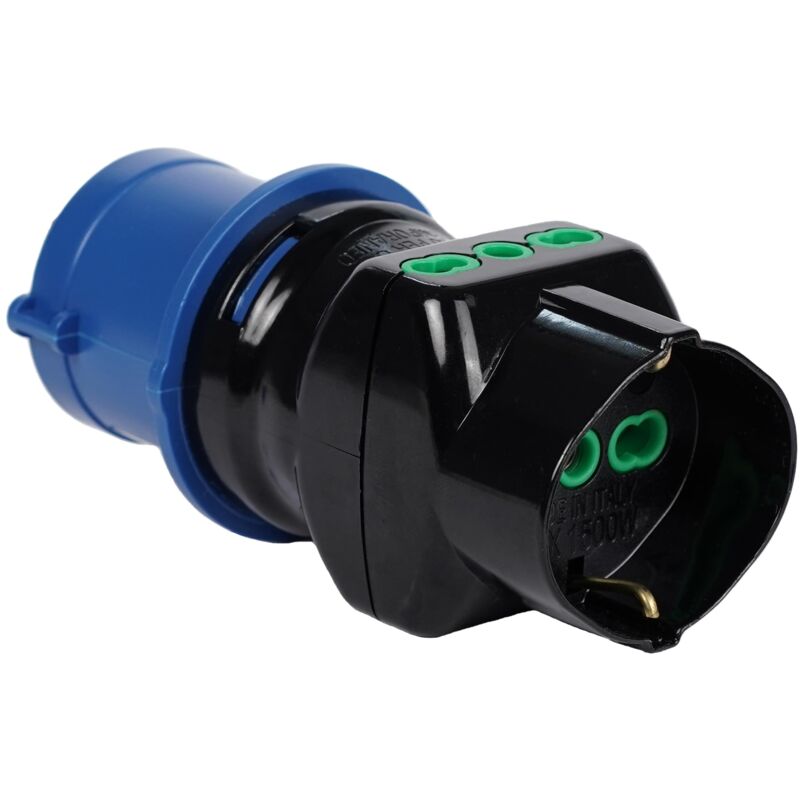 foto del prodotto fanton 78090 e adattatore industriale, spina 2p t 16a 200 250v 6h ip44, 2 prese bipasso italiane 2p t 16a, 1 presa bipasso italo tedesca 2p t 16a