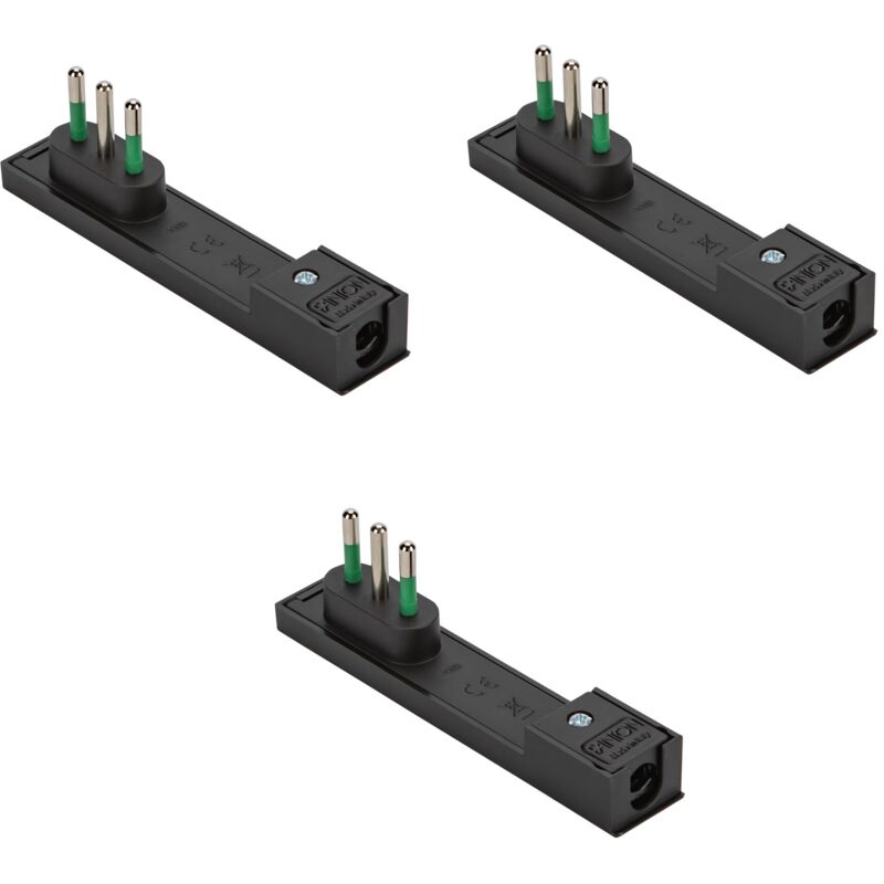 foto del prodotto fanton 80068 b3 set di 3 pz spina salvaspazio ultrapiatta italiana piccola 2p t 10a mod. clock nera