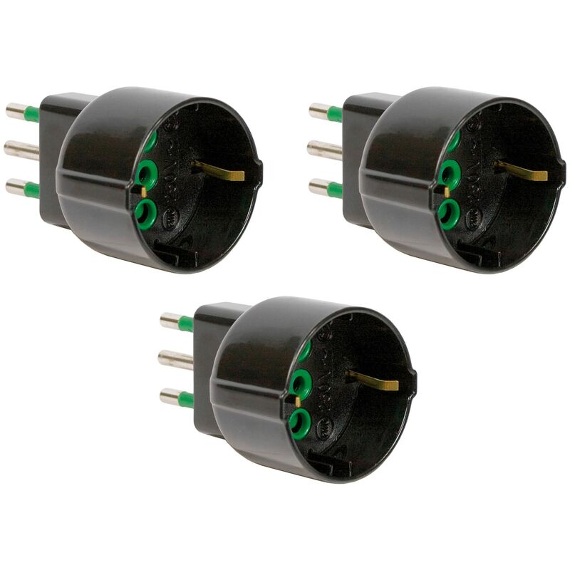 foto del prodotto fanton 82121 b3 set 3 pz adattatore da spina piccola bipasso 10a a schuko 16a presa italo tedesca colore nero